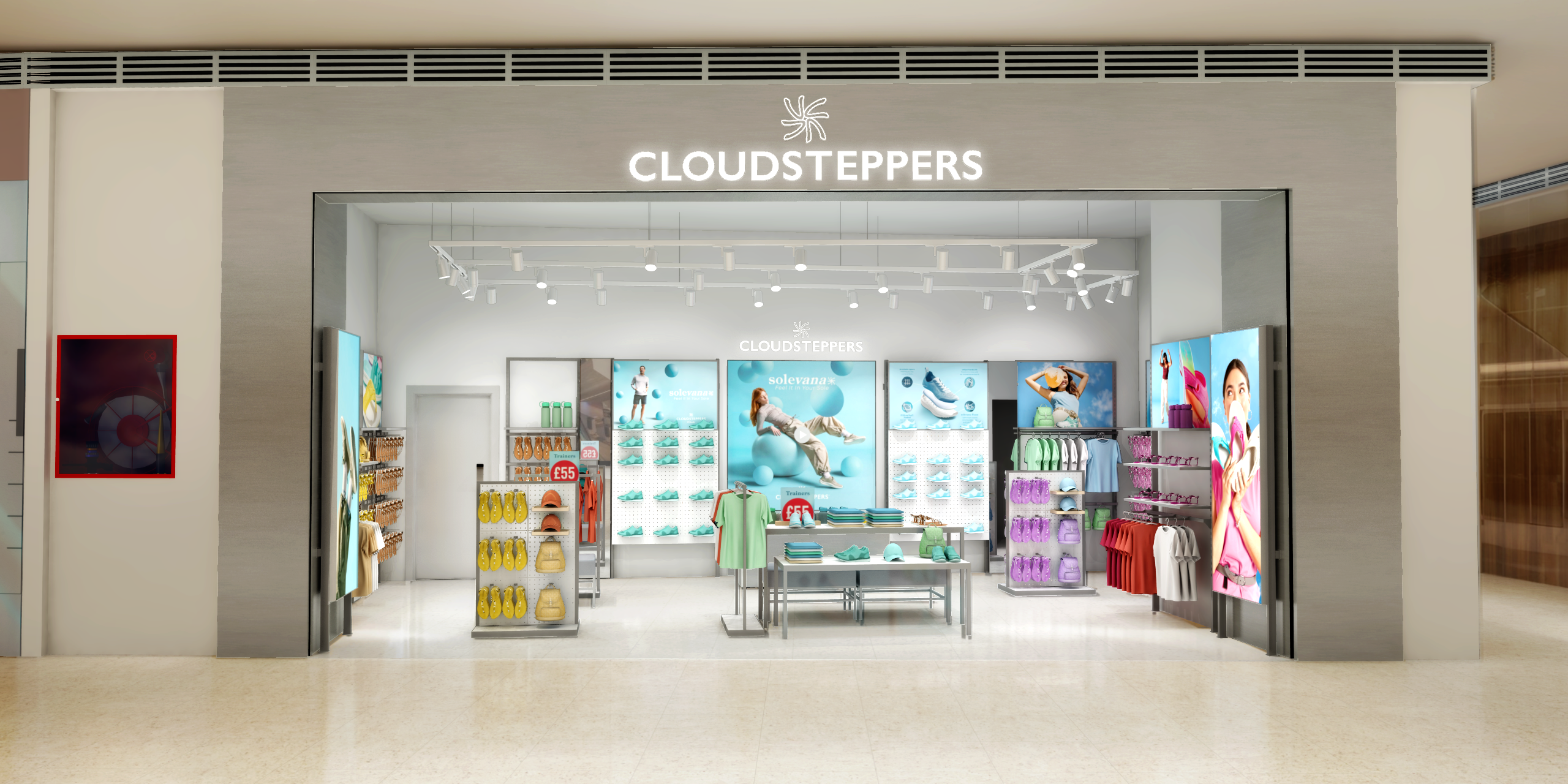 Complete shopfront visualisation for the Clarks Cloudsteppers retail concept