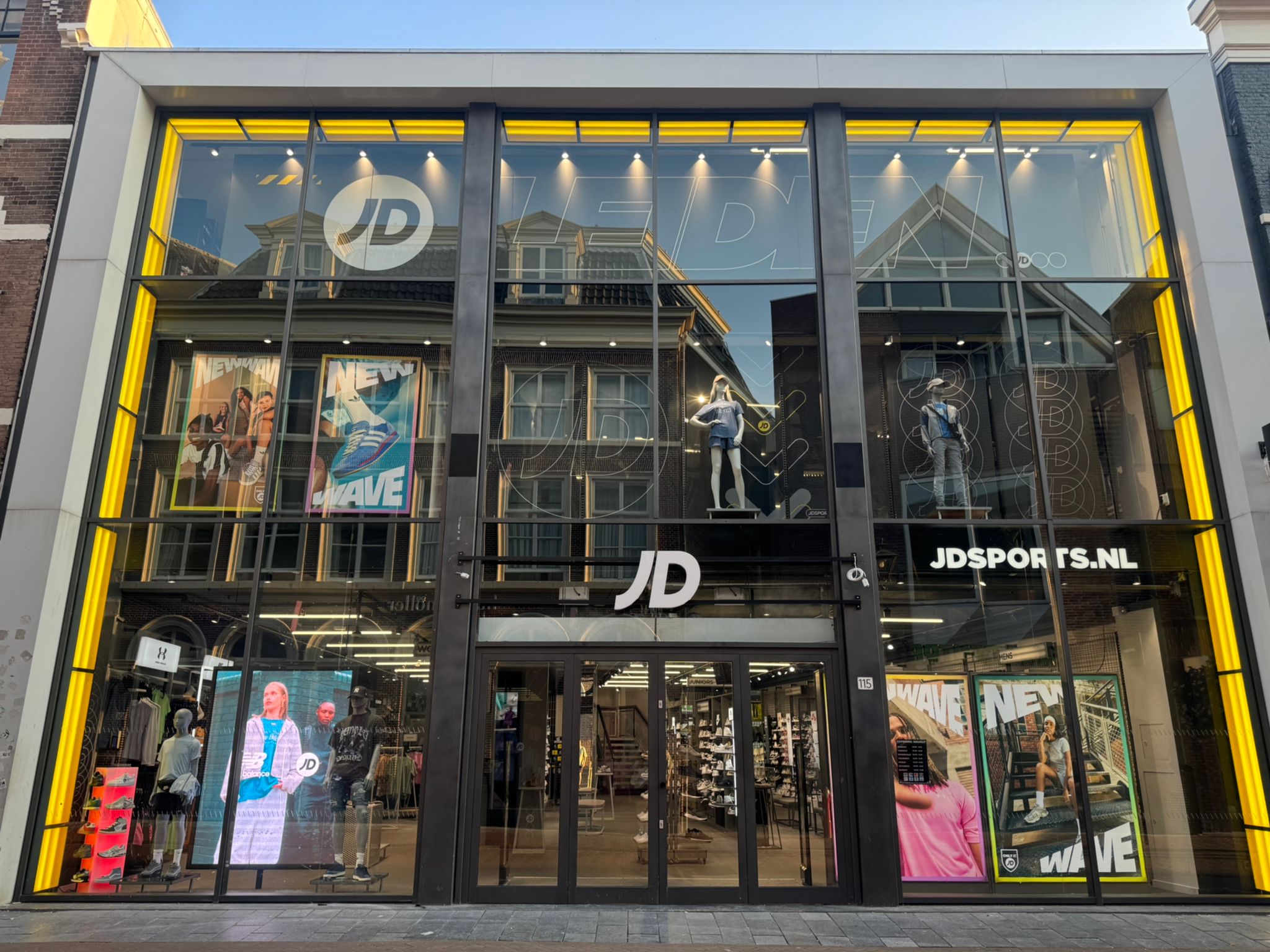 Completed shopfront of the JD Leiden multi-level sports retail store