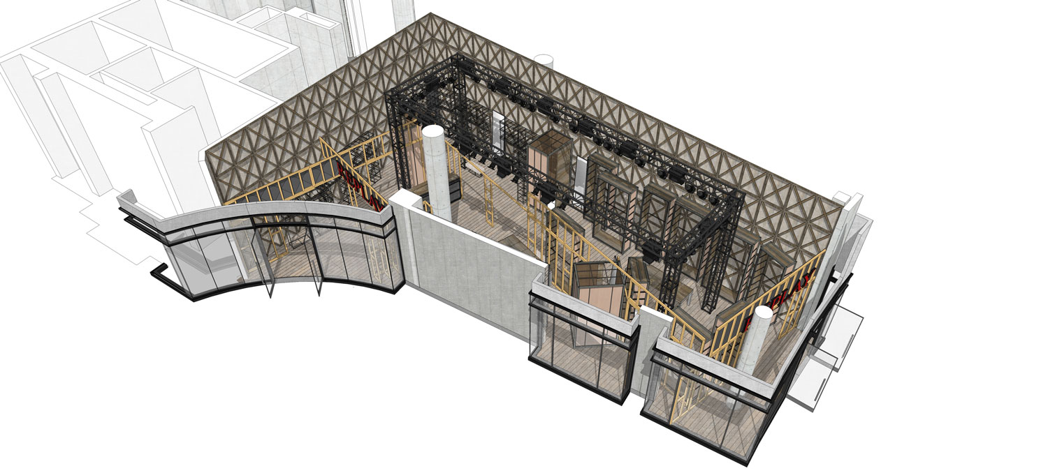Replay Milano Temporary spatial concept visualisation showing the stage-like retail environment