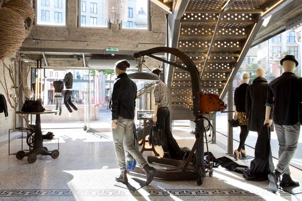 Replay Antwerp entrance, stair and industrial display elements